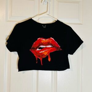 Windsor Black Top with Dripping Red Lips Detail